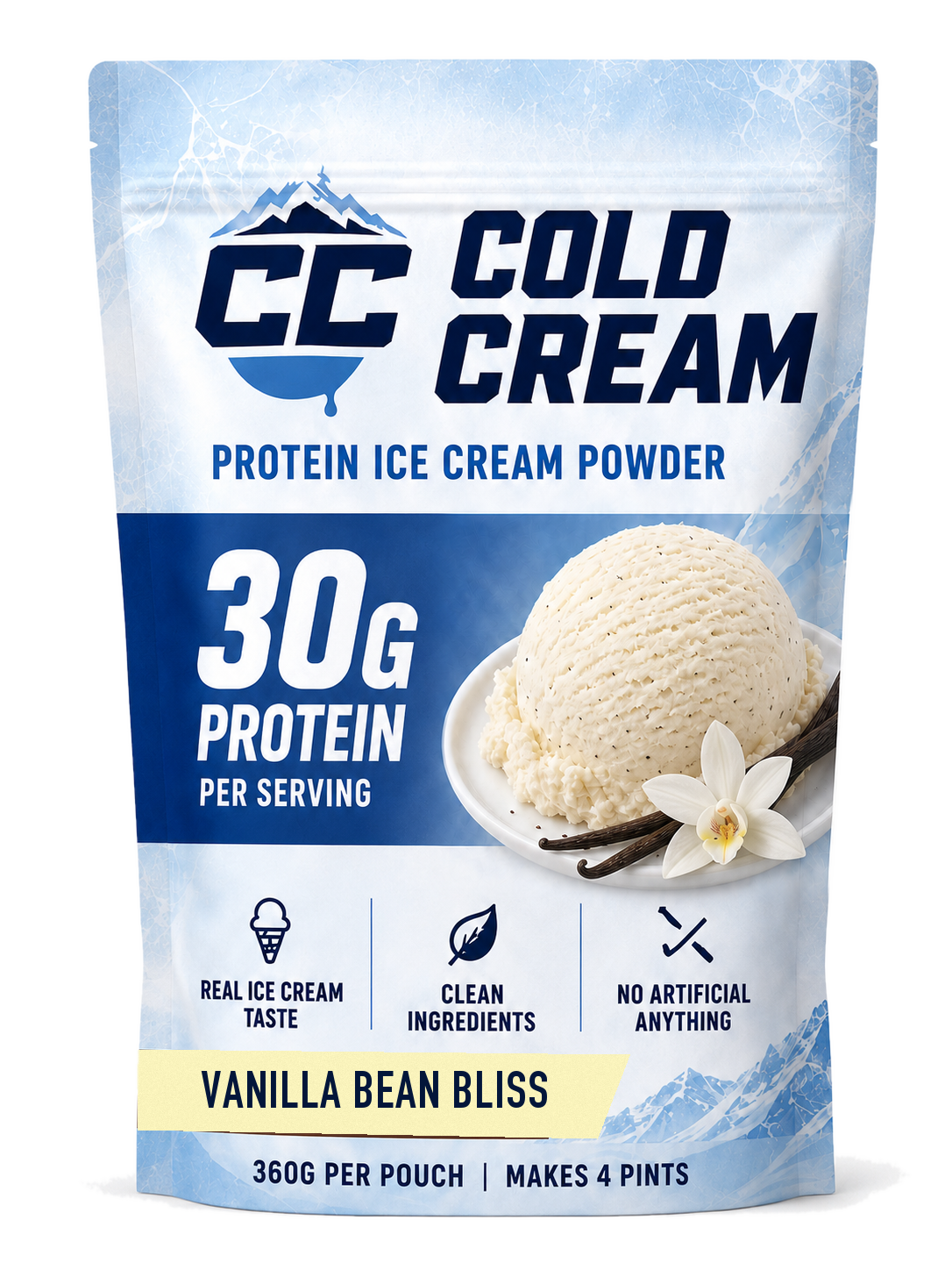 Cold Cream Vanilla Bean Bliss protein ice cream powder bag